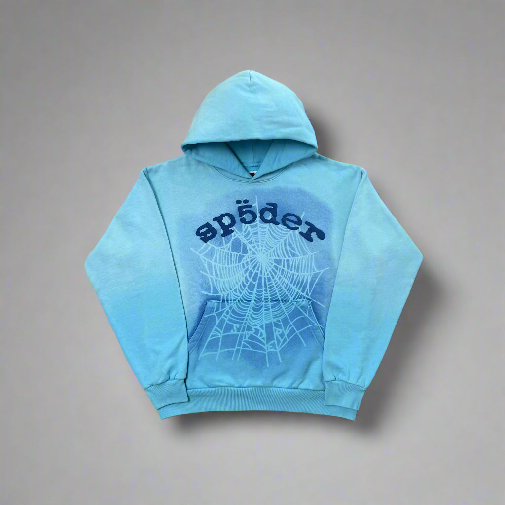 Sp5der OG Web V2 Spray Hoodie Light Blue
