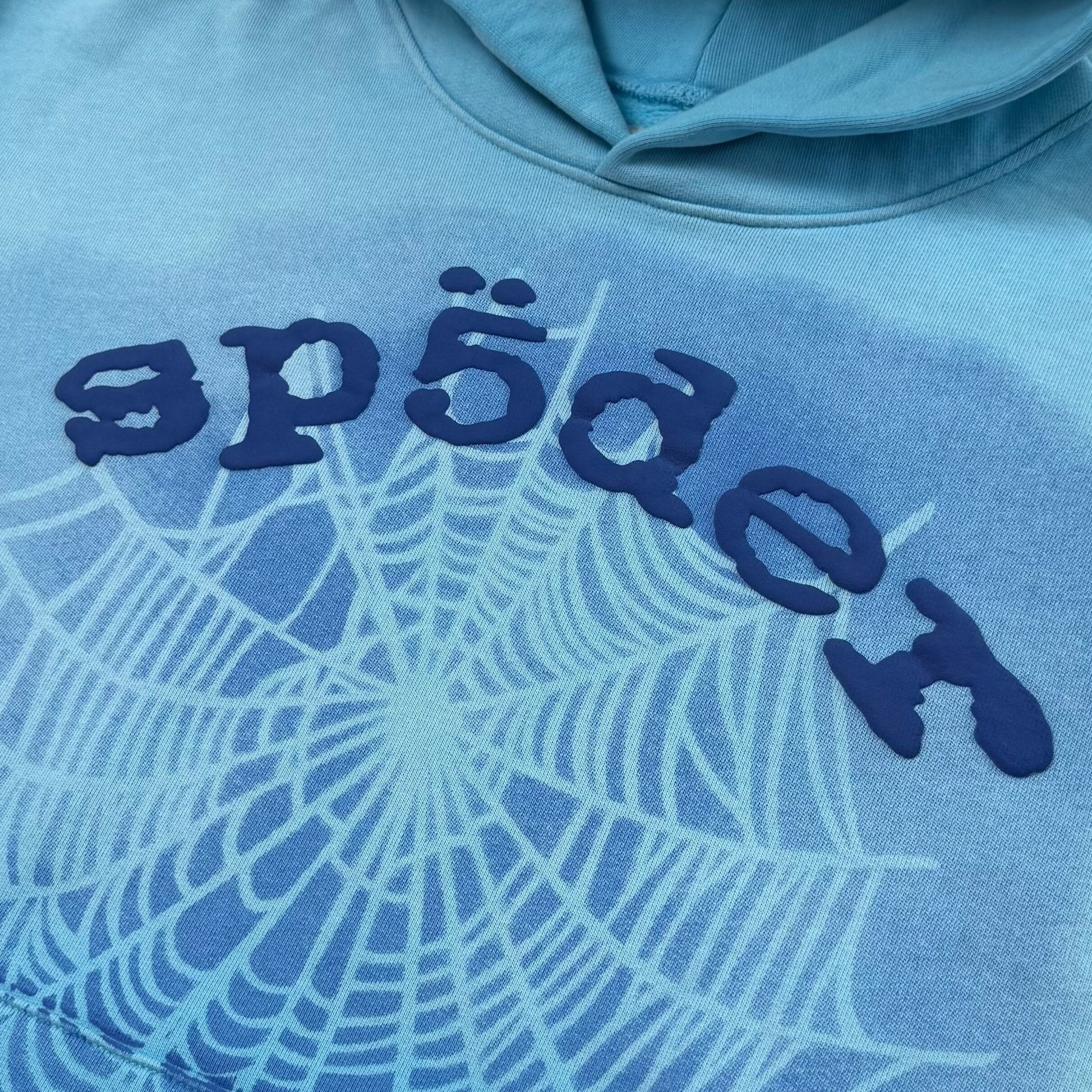 Sp5der OG Web V2 Spray Hoodie Light Blue